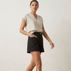 Maeve by Anthropologie "The Colette" Black Shorts Size 32 Linen Blend High Rise